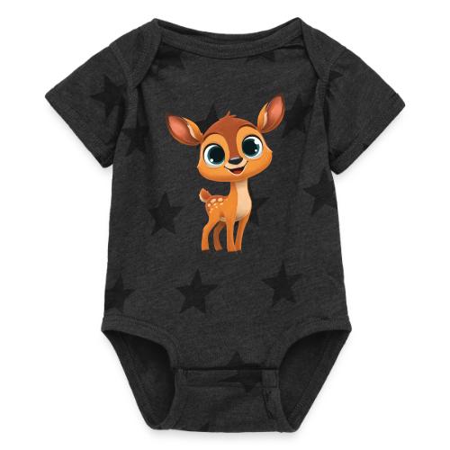 Cute Cartoon Deer with Joyful Big Eyes - Baby 5 Star Print One Piece