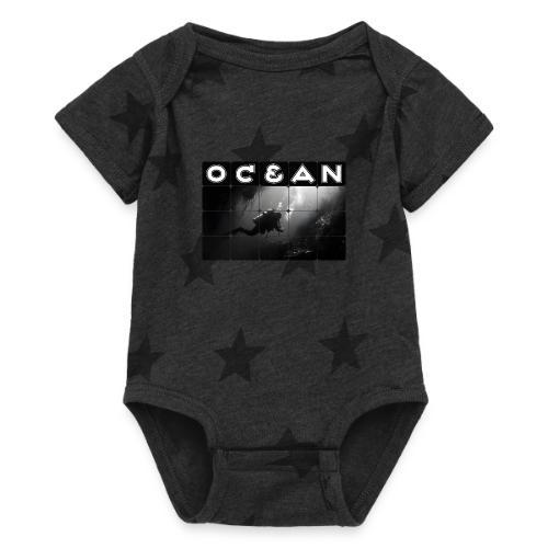 Ocean: Monochrome descent of a scuba diver - Baby 5 Star Print One Piece