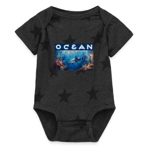 Ocean: Synthwave Shark - Baby 5 Star Print One Piece
