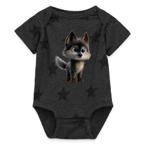 Innocent Cartoon Baby Wolf - Baby 5 Star Print One Piece