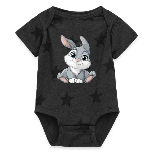 Joyful Grey and White Baby Rabbit Cartoon - Baby 5 Star Print One Piece