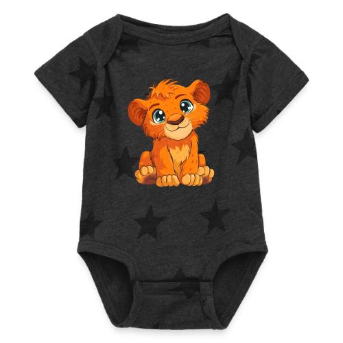 Sweet Cartoon Lion Cub with Big Innocent Eyes - Baby 5 Star Print One Piece