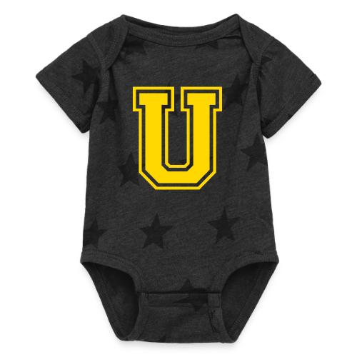 Letter U – Capital Athletic Alphabet Monogram - Baby 5 Star Print One Piece