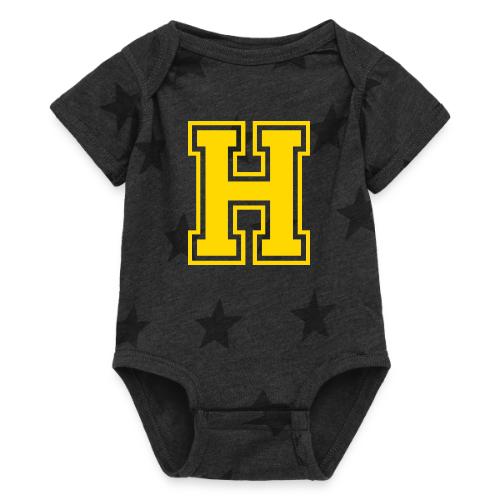 Letter H – Capital Athletic Alphabet Monogram - Baby 5 Star Print One Piece