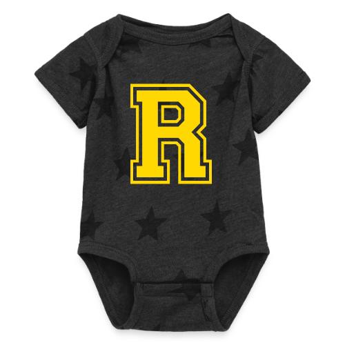 Letter R – Capital Athletic Alphabet Monogram - Baby 5 Star Print One Piece