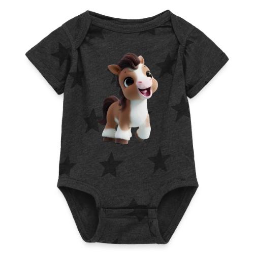 Sweet Cartoon Baby Pony in Brown and White - Baby 5 Star Print One Piece