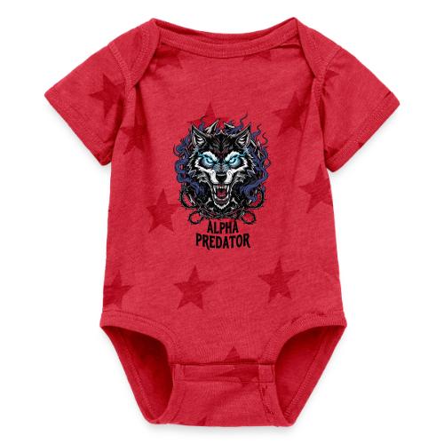 Alpha Predator Wolf Fierce Neon Eyes - Baby 5 Star Print One Piece