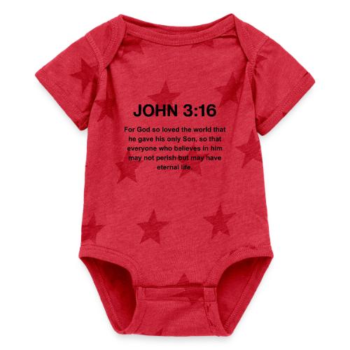 John 3:16 Christian Apparel – Bible Verse Clothing - Baby 5 Star Print One Piece