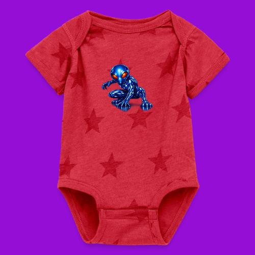 Blue Alien Crouch - Baby 5 Star Print One Piece