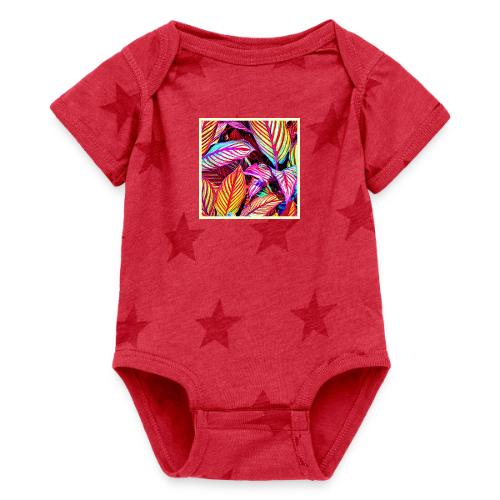 Striped Neon Leaves Design - Baby 5 Star Print One Piece