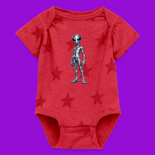 Silver Alien - Baby 5 Star Print One Piece