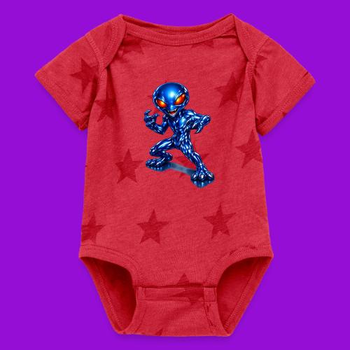 Angry Blue Alien - Baby 5 Star Print One Piece
