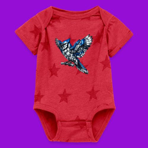 Silver Blue Jay Open Wing Perch - Baby 5 Star Print One Piece