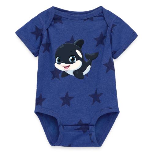 Playful Cartoon Baby Orca with Sweet Smile - Baby 5 Star Print One Piece