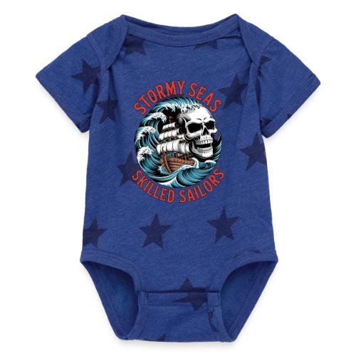 Stormy Seas Skull Pirate Ship Nautical Ocean Waves - Baby 5 Star Print One Piece