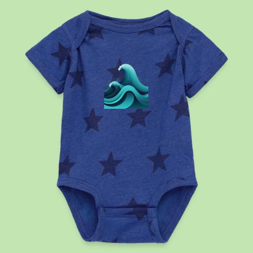 Dynamic Ocean Wave Illustration - Baby 5 Star Print One Piece