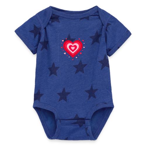 Layered Red & Pink Heart – Cute Valentine Love - Baby 5 Star Print One Piece
