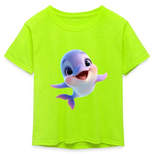 Purple-White Smiling Baby Dolphin - Kid's 50/50 Neon T-Shirt