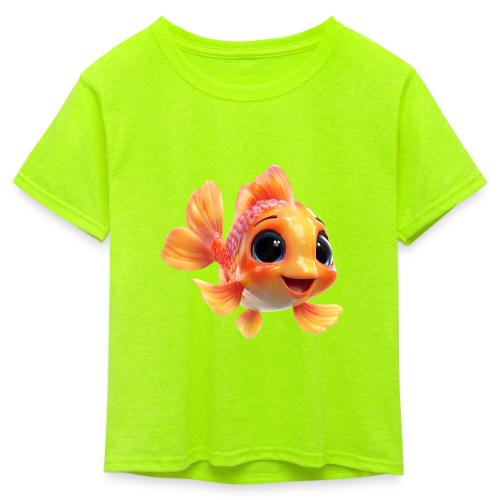 Cheerful 3D Orange Baby Fish - Kid's 50/50 Neon T-Shirt