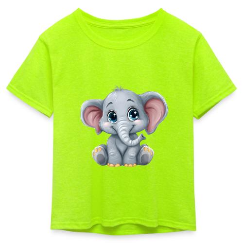 Sweet Cartoon Baby Elephant with Big Eyes - Kid's 50/50 Neon T-Shirt