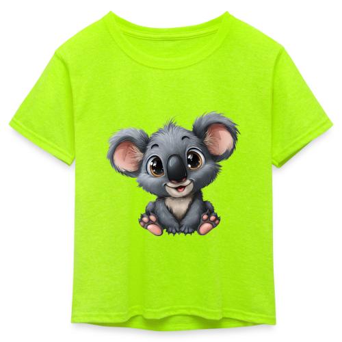 Joyful Cartoon Baby Koala with Big Eyes - Kid's 50/50 Neon T-Shirt
