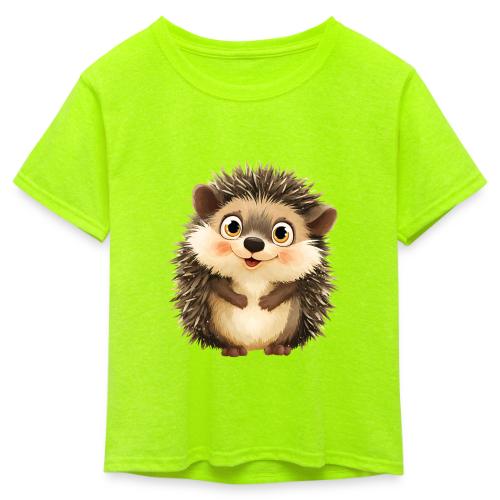 Smiling Cartoon Hedgehog with Joyful Expression - Kid's 50/50 Neon T-Shirt