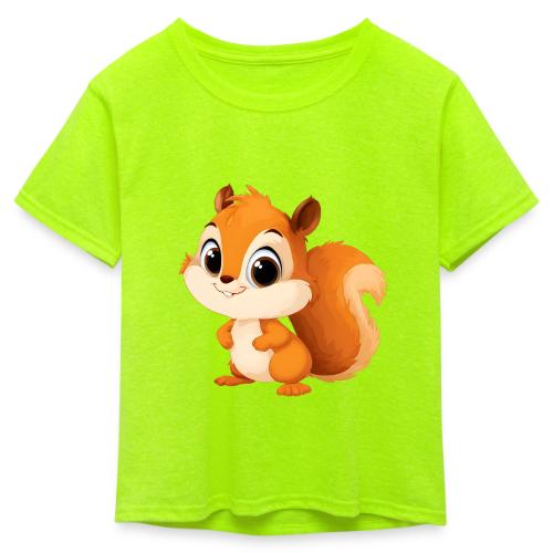 Playful Cartoon Squirrel with Big Innocent Eyes - Kid's 50/50 Neon T-Shirt
