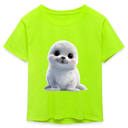Cute White Cartoon Baby Sea Lion - Kid's 50/50 Neon T-Shirt