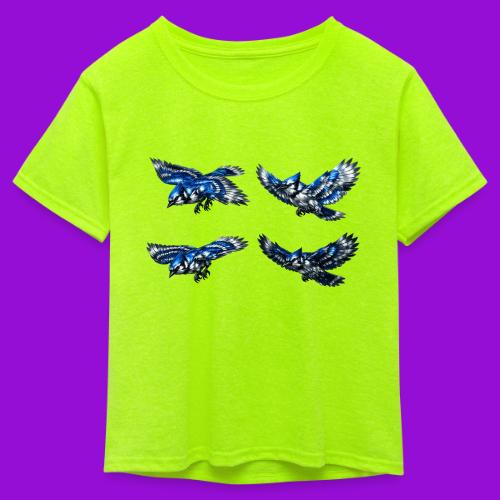 Silver Blue Jay Flight Stages - Kid's 50/50 Neon T-Shirt