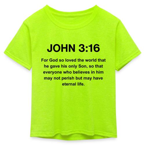 John 3:16 Christian Apparel – Bible Verse Clothing - Kid's 50/50 Neon T-Shirt