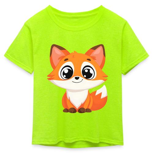 Adorable Cartoon Fox with Big Innocent Eyes - Kid's 50/50 Neon T-Shirt