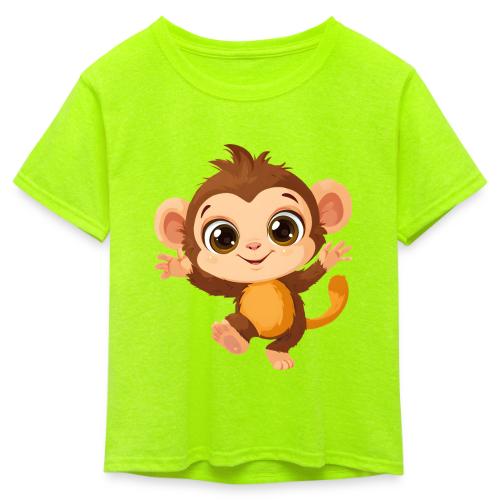 Dancing Baby Monkey Joyful - Kid's 50/50 Neon T-Shirt