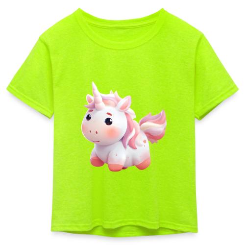 Sweet Cartoon Pink Unicorn - Kid's 50/50 Neon T-Shirt