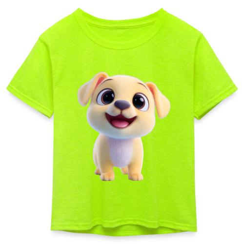 Playful 3D Baby Puppy Looking Up - Kid's 50/50 Neon T-Shirt