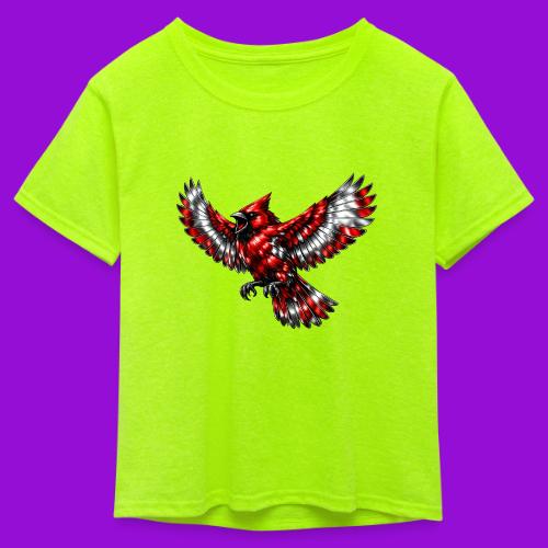 Silver Cardinal in Flight - Kid's 50/50 Neon T-Shirt