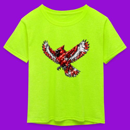 Cardinal in Flight - Kid's 50/50 Neon T-Shirt