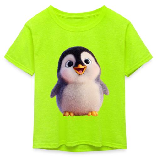 Joyful Baby Penguin - Kid's 50/50 Neon T-Shirt