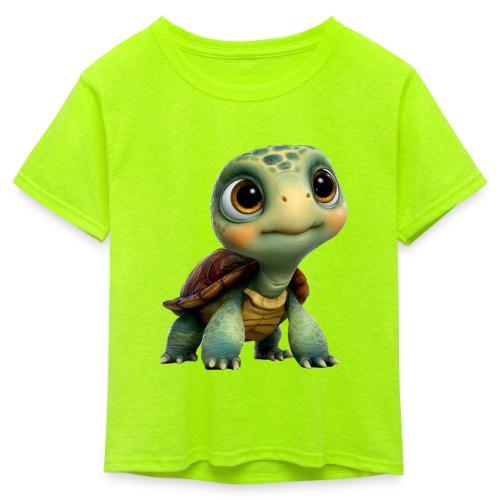 Adorable Cartoon Baby Turtle with Big Eyes - Kid's 50/50 Neon T-Shirt
