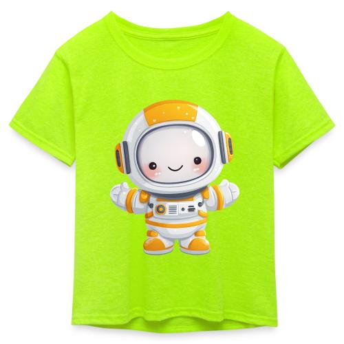 Cute Cartoon Baby Astronaut in White and Yellow - Kid's 50/50 Neon T-Shirt