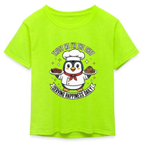 cute Penguin Chef-Funny Cartoon Daily Happiness - Kid's 50/50 Neon T-Shirt