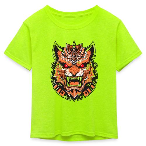 Tribal Demon Wolf Mask - Kid's 50/50 Neon T-Shirt