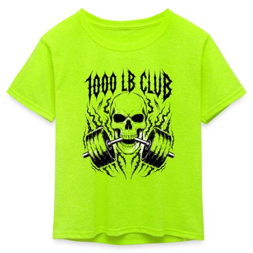 1000 LB Club Skull Barbell Powerlif - Kid's 50/50 Neon T-Shirt