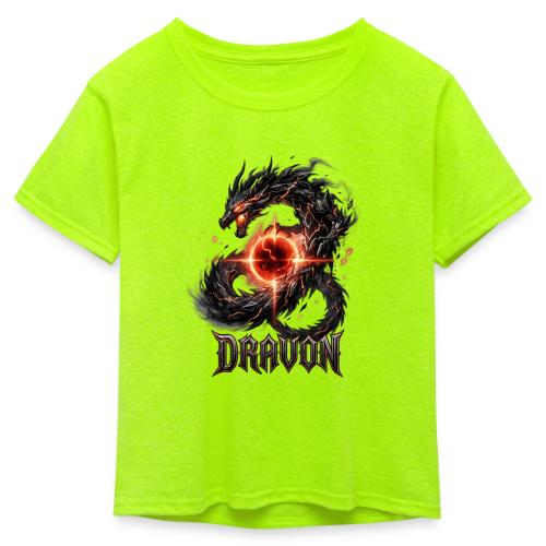 Dravon Fire Dragon Dark Fantasy Graphic T-Shirt - Kid's 50/50 Neon T-Shirt