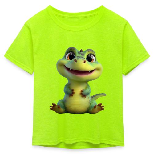 Playful Cartoon Baby Alligator - Kid's 50/50 Neon T-Shirt