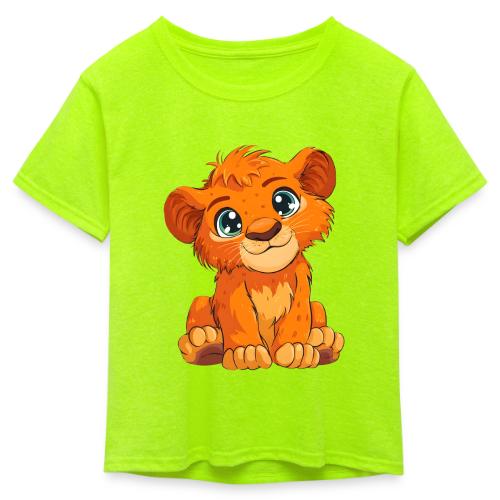 Sweet Cartoon Lion Cub with Big Innocent Eyes - Kid's 50/50 Neon T-Shirt