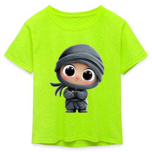 Cute Cartoon Baby Ninja Standing with Big Smile - Kid's 50/50 Neon T-Shirt