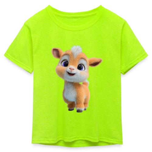 Cute Cartoon Baby Goat with Big Eyes - Kid's 50/50 Neon T-Shirt