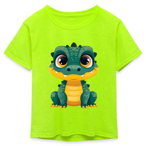 Smiling Cartoon Alligator - Kid's 50/50 Neon T-Shirt