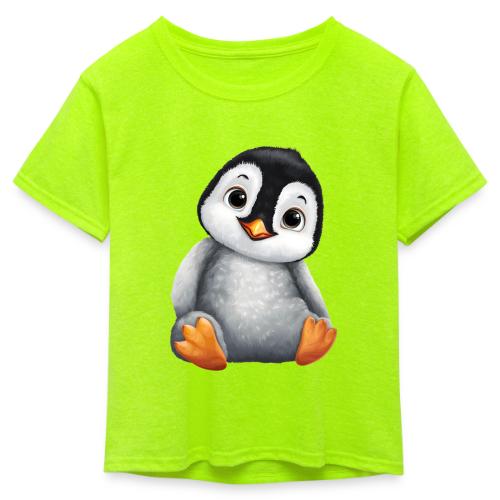 Innocent Penguin Sitting - Kid's 50/50 Neon T-Shirt