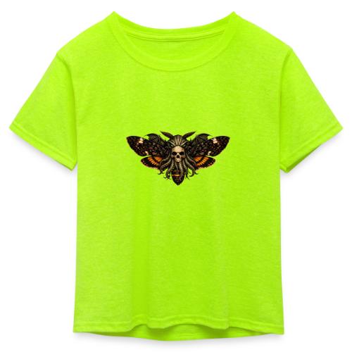Cthulhu Moth Skull - Kid's 50/50 Neon T-Shirt